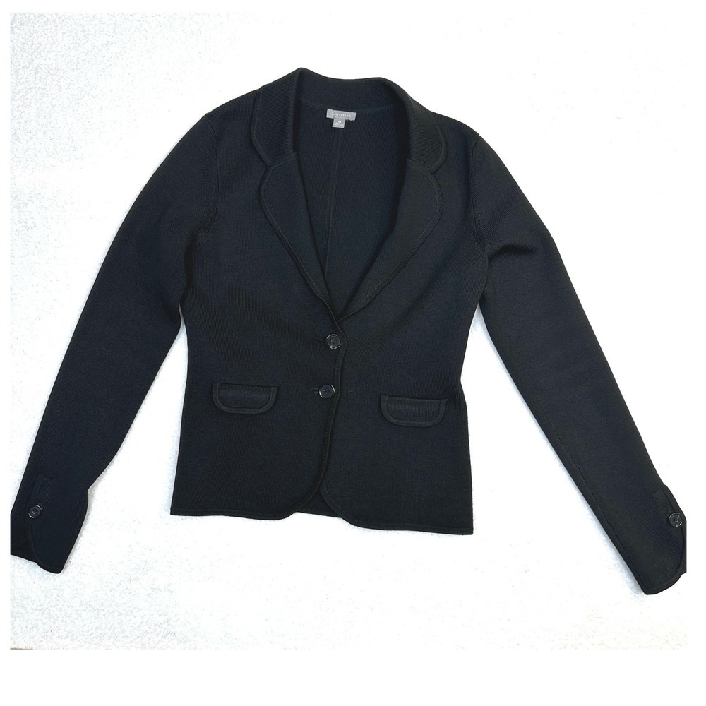 Ann Taylor Black Knit Sweater Button Front wool blend Women's XS